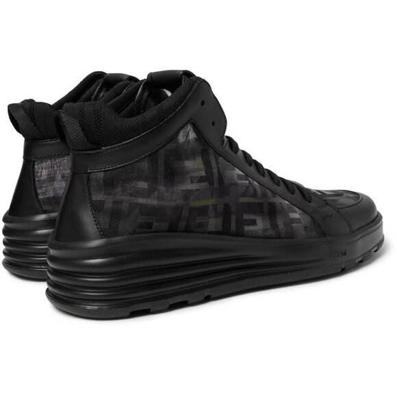 Fendi Leather and Camouflage-Print Mesh High-Top Sneakers Black - Picture 2 of 6